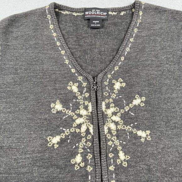 Woolrich Full Zip charcoal Gray Heathered Embroidered Snowflake Vest Womens L - Picture 8 of 16